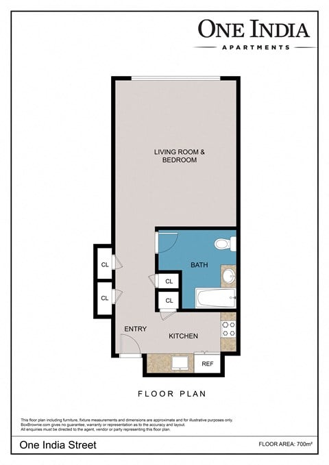 Floor plan for studio, 1 bath, 550 sqft